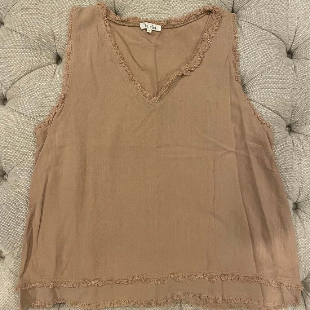 La Miel Distressed Jess Linen Top M Western Boho